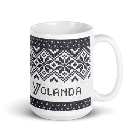 Snowflake Knitting Mug, Handpainted Yarn Mug, coffee and knitting mug, Yarn lover gift, knitter gift, knitter gift, knit gift, yarngift